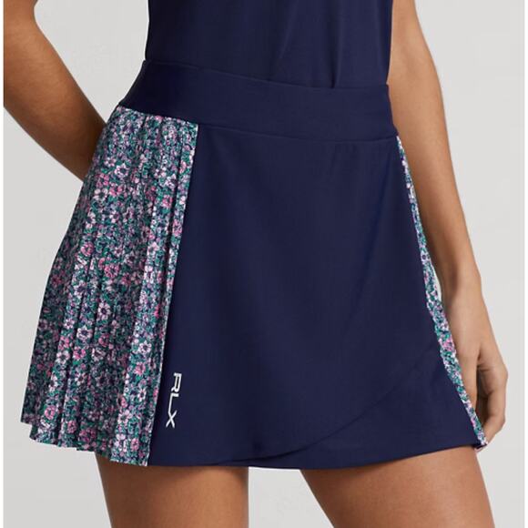 Ralph Lauren RLX Side Pleated Performance 15” Skort Navy & Floral Womens Size XS